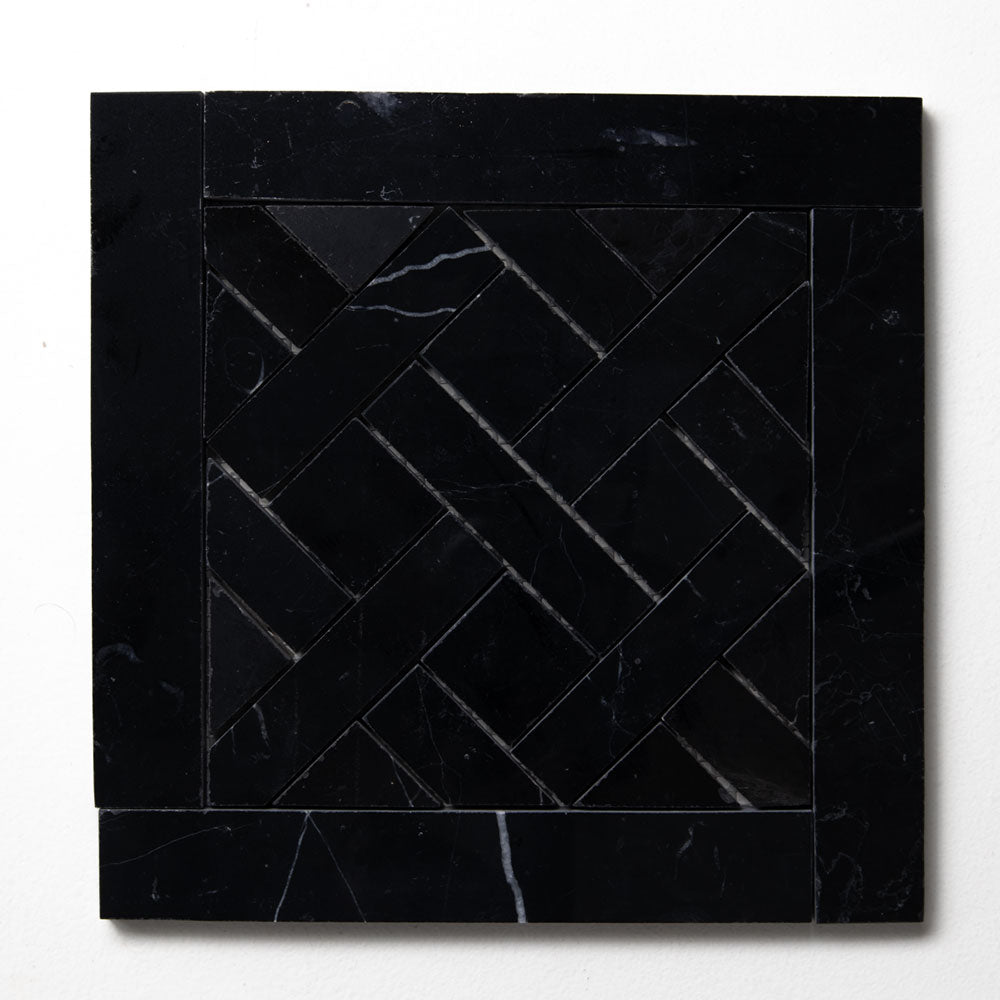 Marble Systems French Parquet Marble Black matte marble tile — available at Surface Group
