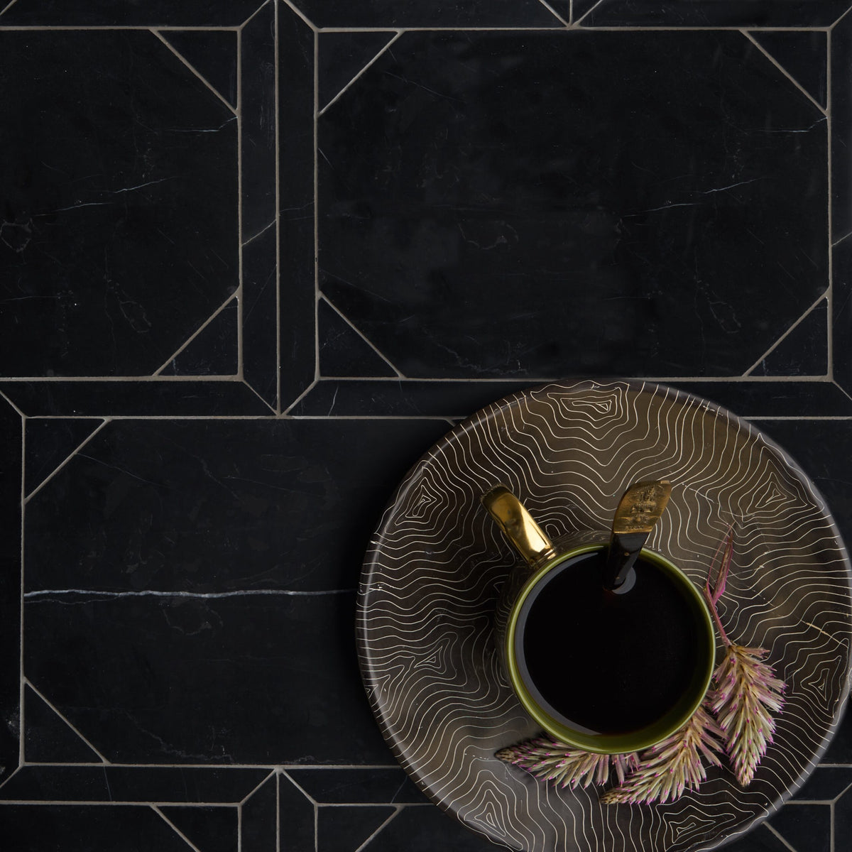 Serie Parquet Black Honed Marble Waterjet Decos 12 1/4×16 3/16 (MS90281)