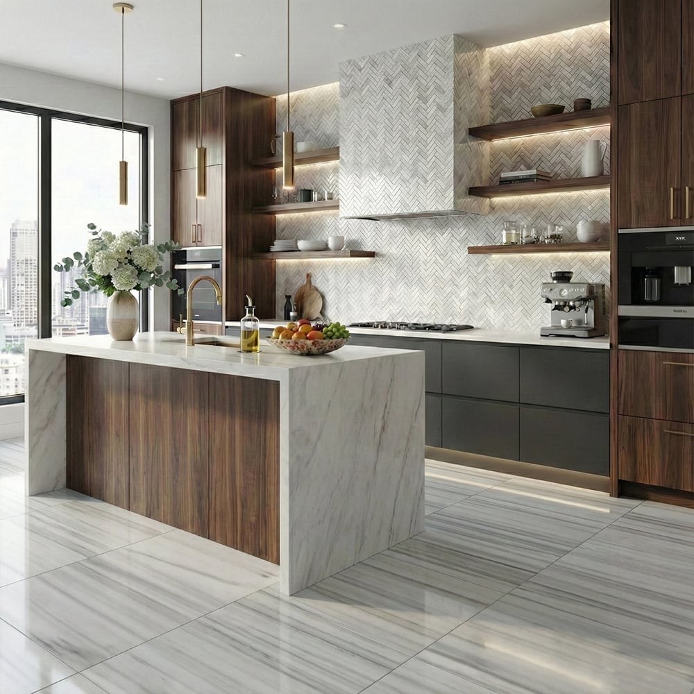 Frost White Polished Marble Tiles 24×24