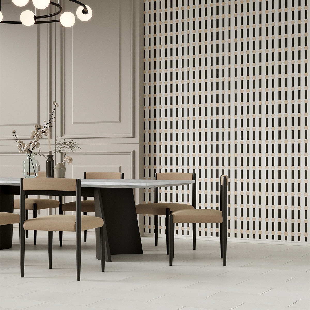Champagne, Bosphorus, Seashell Honed Pillar Limestone Mosaic 13×13 (MS01745) Champagne Honed  Limestone Tile 12×24 (TL19170)