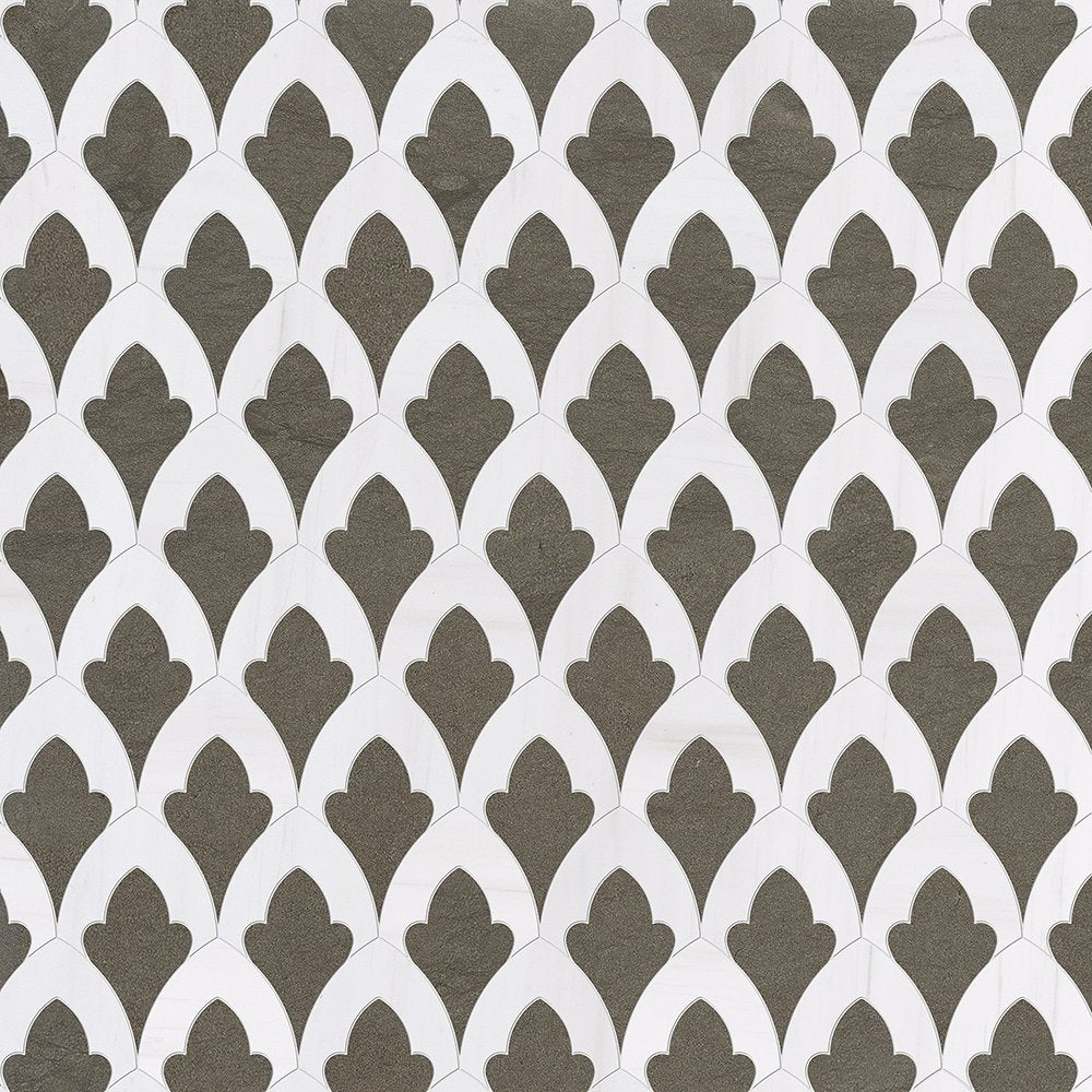 Marble Systems Gray Foussana Aspen White matte marble tile pattern swatch — available at Surface Group