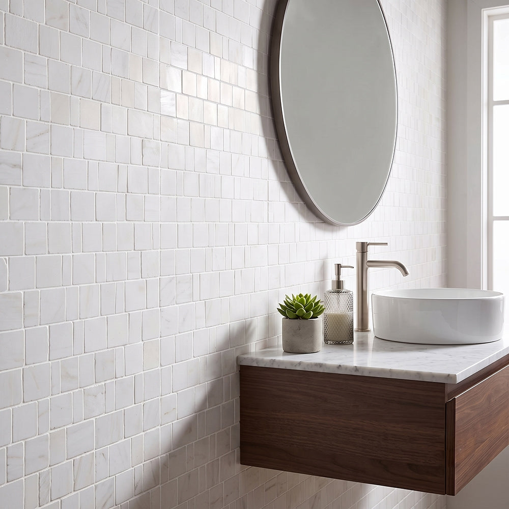Bianco Dolomiti Honed Scarpa Rough Cut Marble Mosaics 12×12 (MS02840)