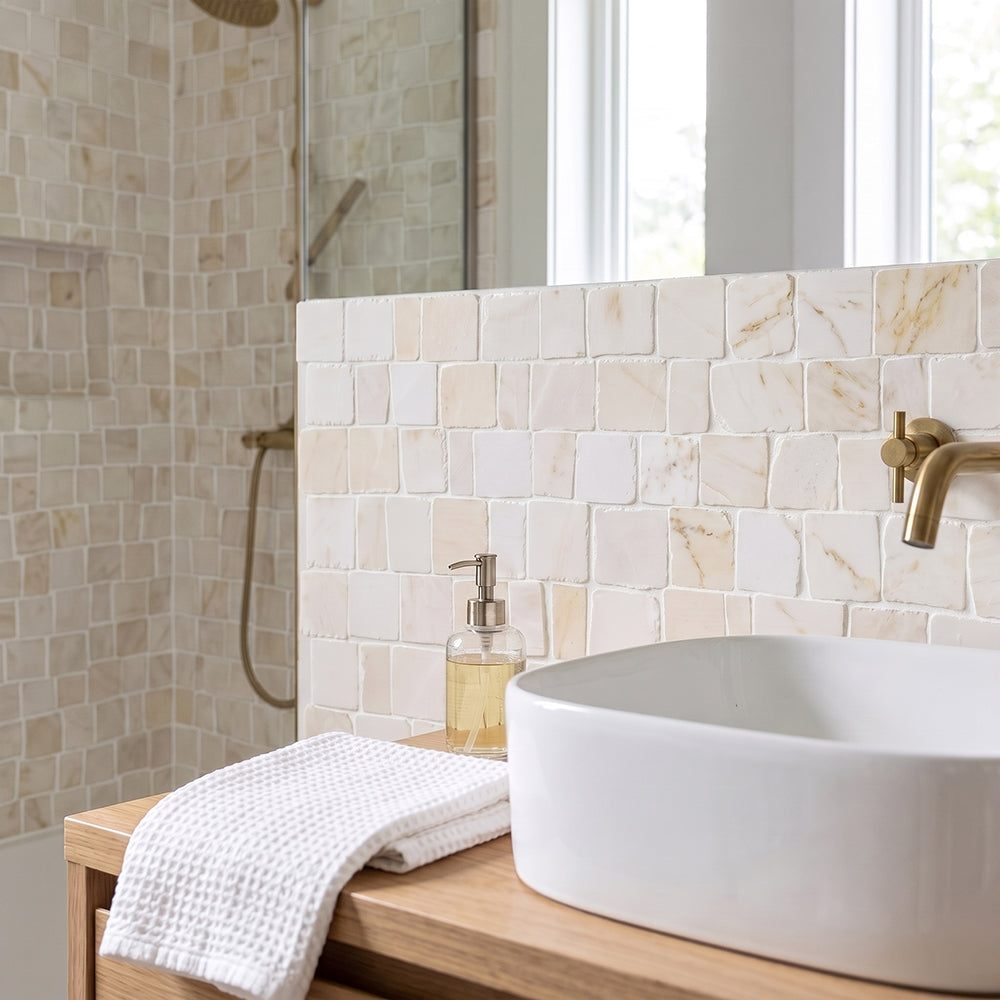 Calacatta Amber Honed Scarpa Rough Cut Marble Mosaics 12×12 (MS02841)