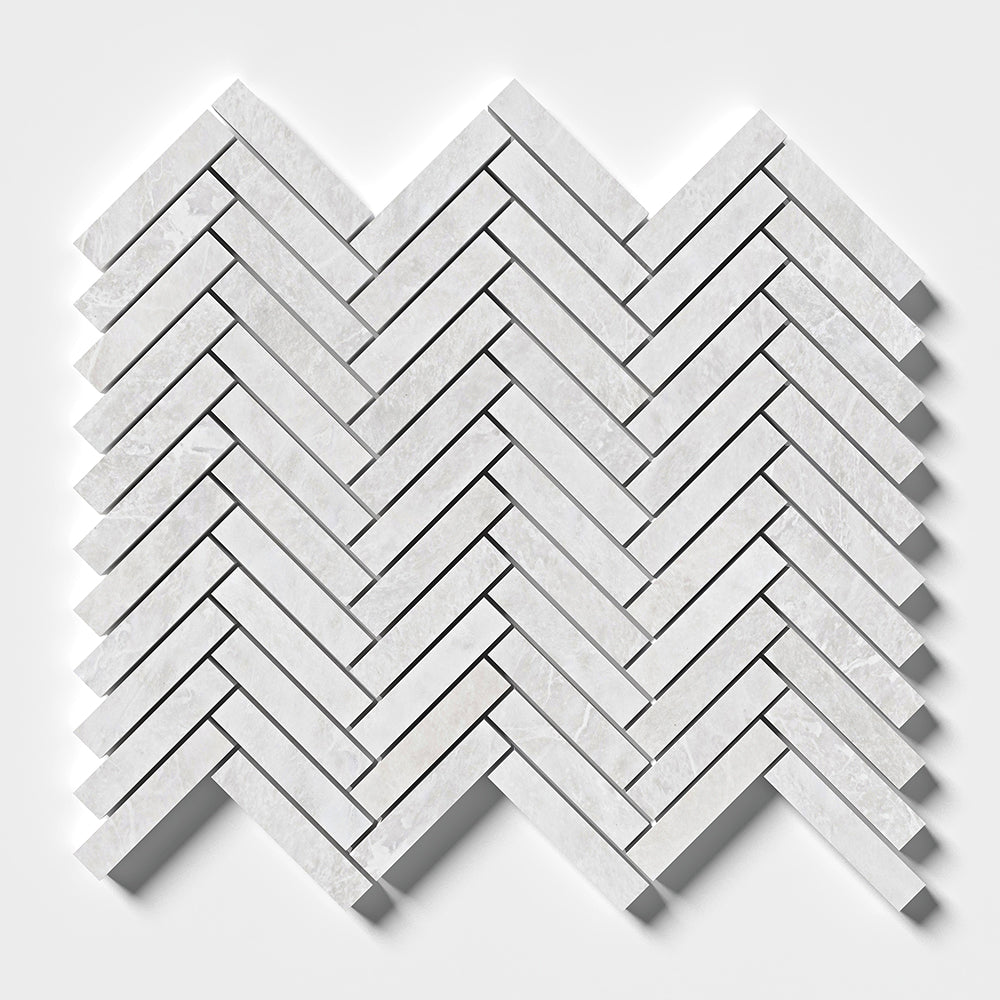 Iceberg Honed Herringbone 5/8×3 Marble Mosaic 12 1/8×13 3/8 Image