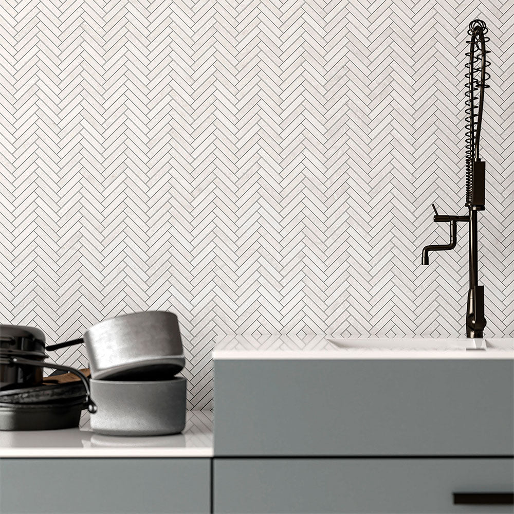 Iceberg Honed Herringbone 5/8×3 Marble Mosaic 12 1/8×13 3/8 (MS02118)
