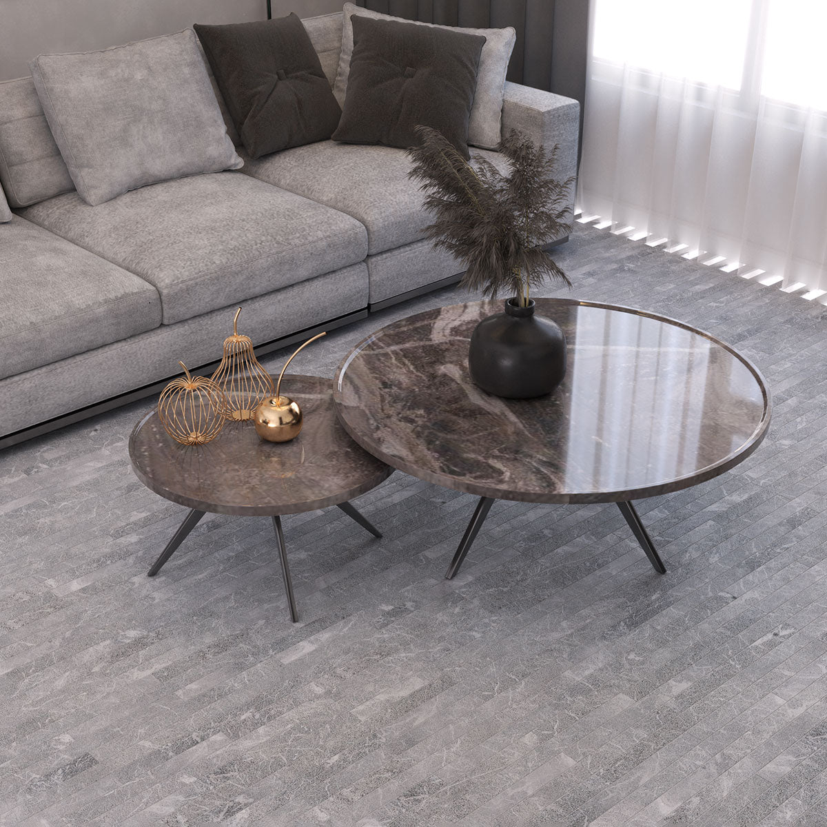 Iris Black Leather Plank Marble Tiles 1 9/16×18