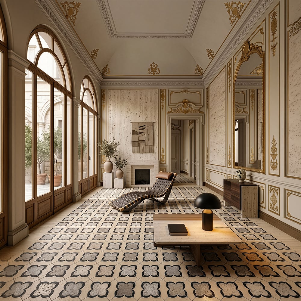 Black Matte, Ivory, Silverado Honed Azalea Waterjet Travertine Mosaics 13 3/16×13 3/16 (WUM01004) Ivory Vein Cut Honed Travertine Tiles 12×24 (TL17224)