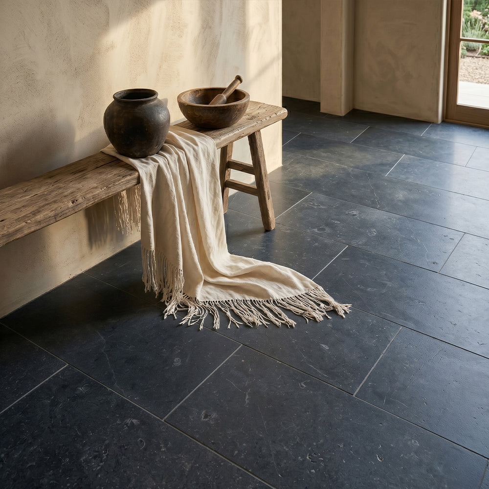 Belgium Blue Brushed Chiselled Limestone Tiles 8×16 (TL18860)