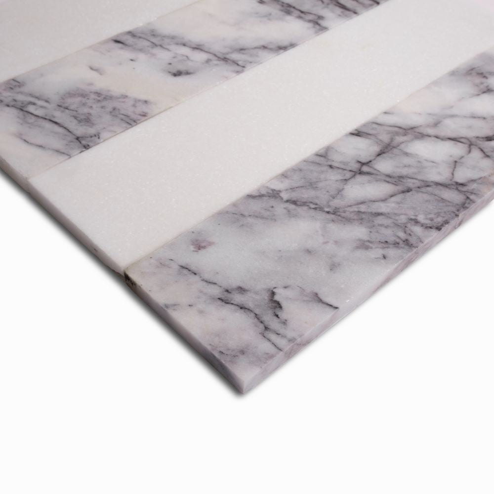 Lilac, Thassos Honed Mod Stripes Marble Mosaics 11 5/8×11 3/4