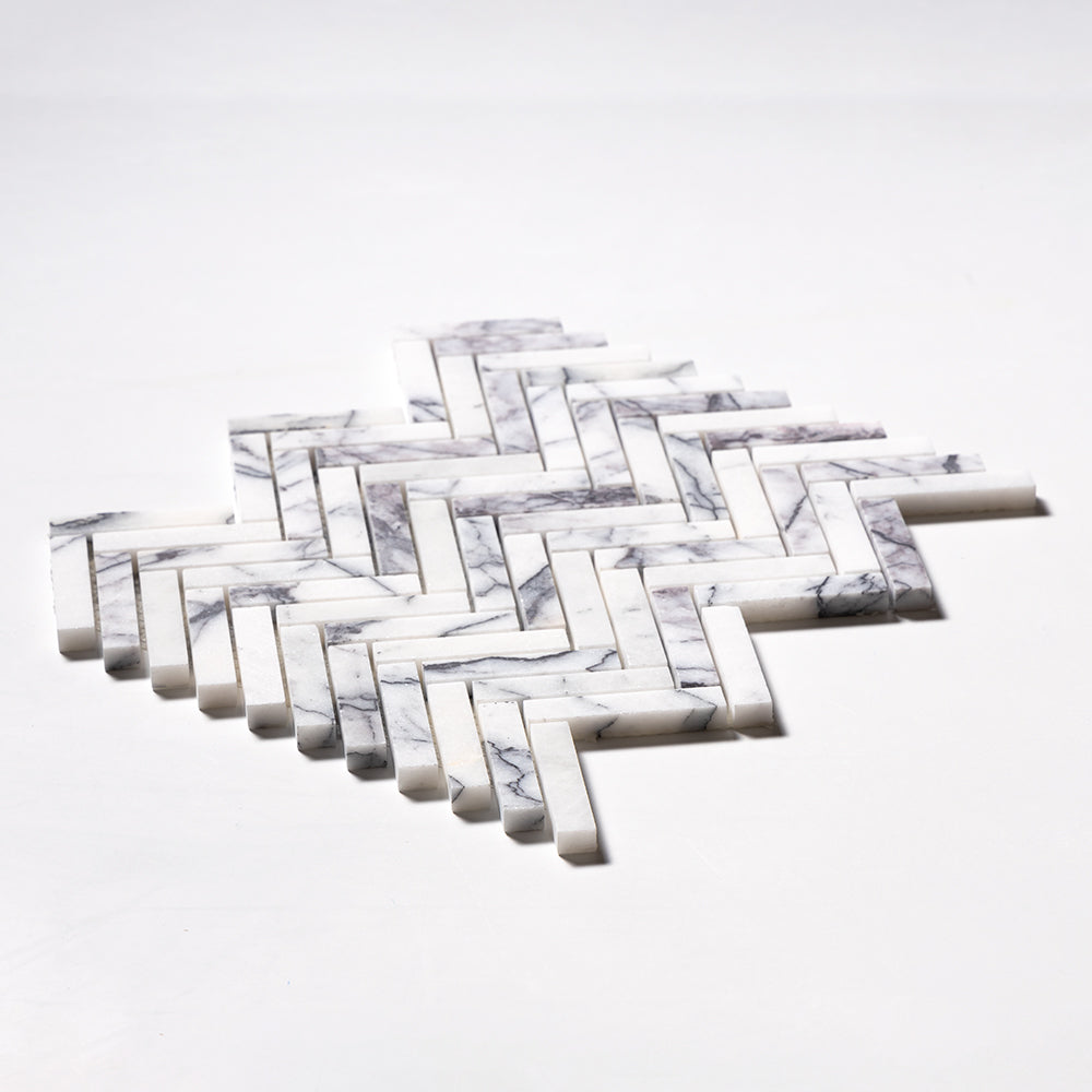 Lilac Honed Herringbone 5/8×3 Marble Mosaics 10 7/16×12 13/16