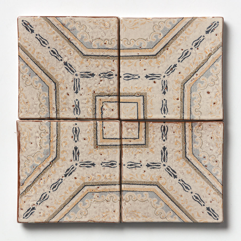 Marble Systems Maina Terracotta Beige, Black, Yellow glossy terracotta tile pattern swatch — available at Surface Group