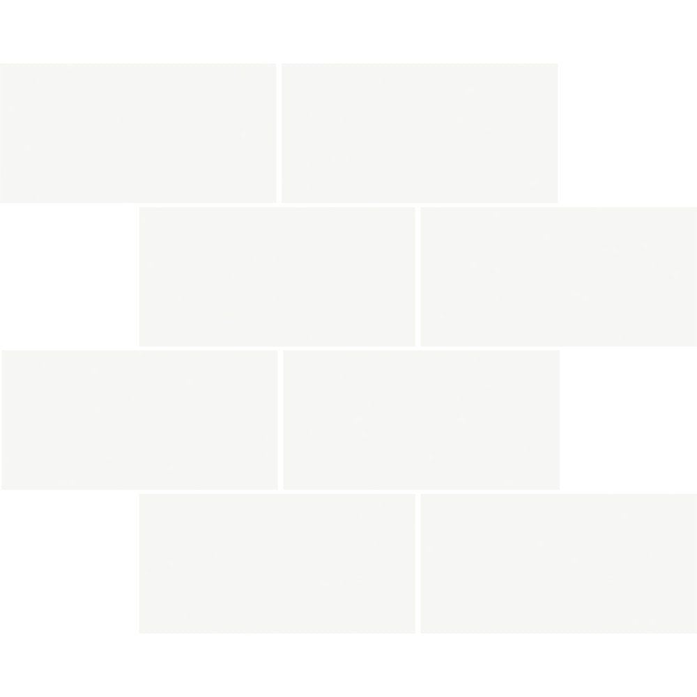 Marginal White Polished 3×6 Brick Staggered Marble Look Porcelain Mosaic 12×12 Image