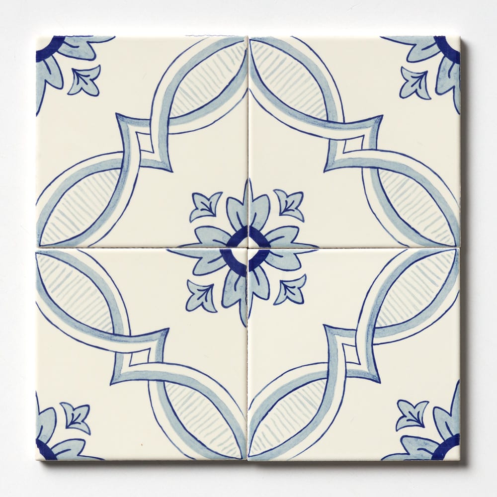 Marble Systems Miradouro Classic Ceramic Blue, White glossy ceramic tile pattern swatch — available at Surface Group