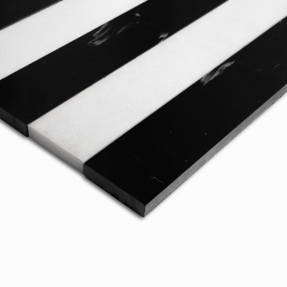 Black, Thassos Honed Mod Stripes Marble Mosaics 11 5/8×11 3/4
