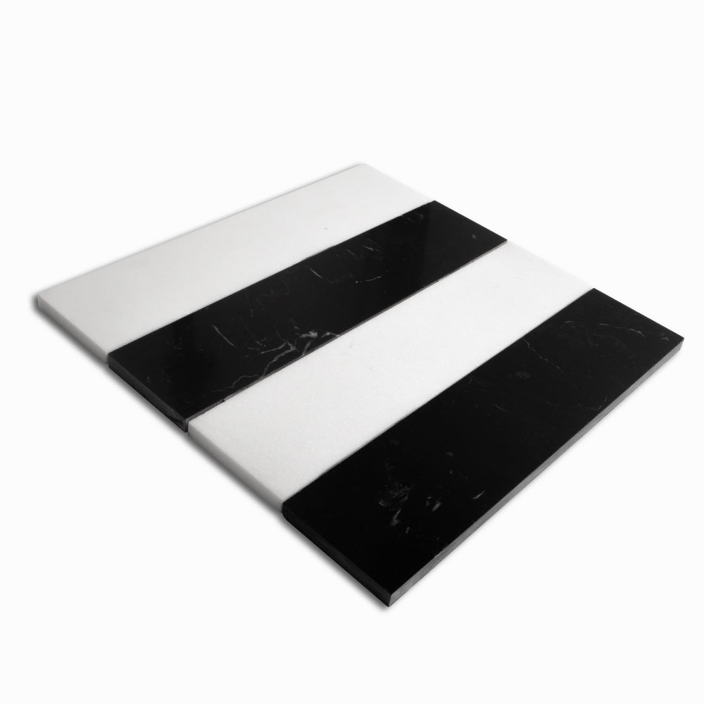 Black, Thassos Honed Mod Stripes Marble Mosaics 11 5/8×11 3/4 (MS90880)