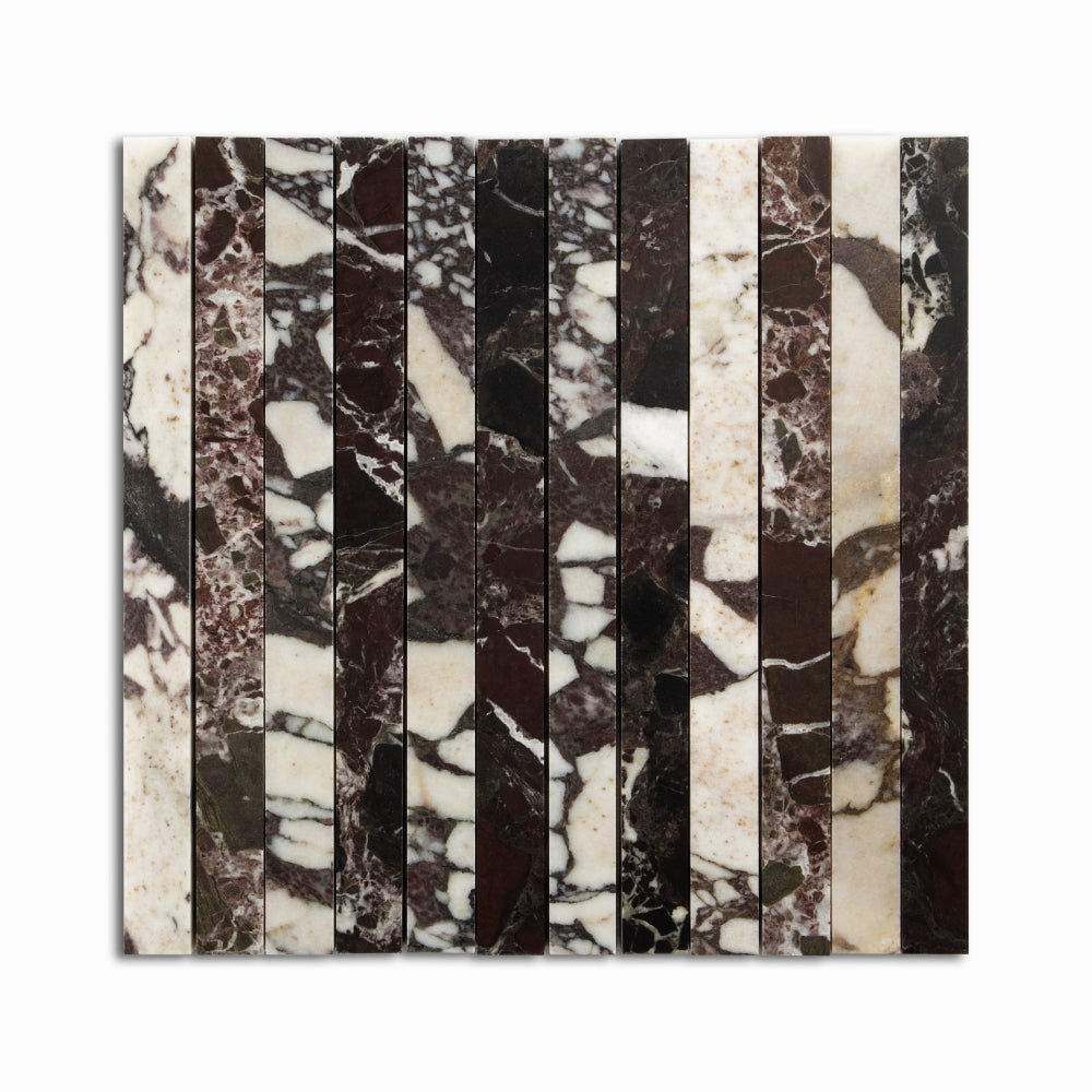 Calacatta Viola, Red Levanto Honed Mod Stripes Marble Mosaic 11 3/4×12 3/8 Image