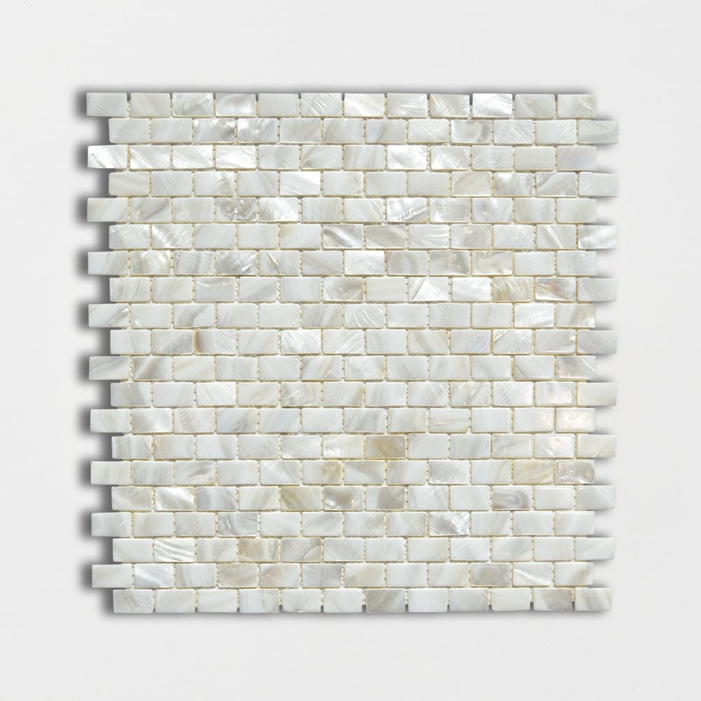 Mother Of Pearl Polished 3/5×1 Mini Staggered Iridescent Shell Mosaic 12×12 Image