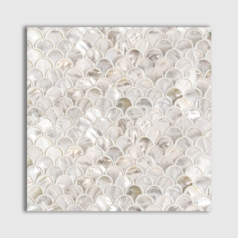 Mother Of Pearl Polished Scallop Iridescent Shell Mosaic 12×12 Image