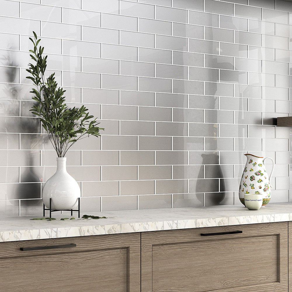 Nickel Metallic Subway Glass Tiles 3×9