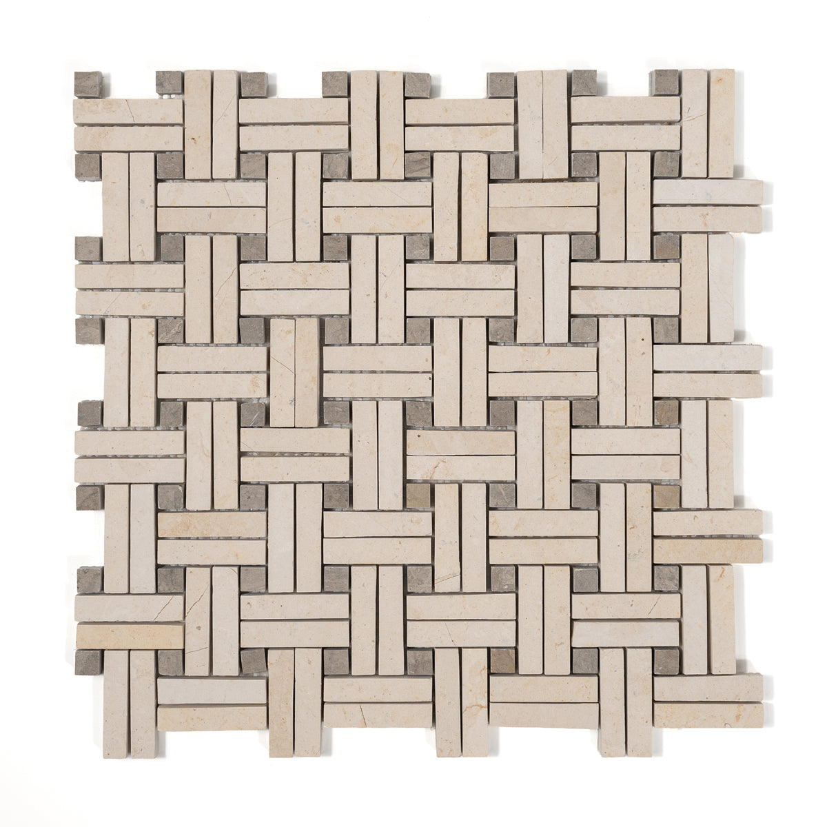 Papyrus Honed Diagonal Basket Weave Limestone Mosaic 13 3/16×13 3/16 Image