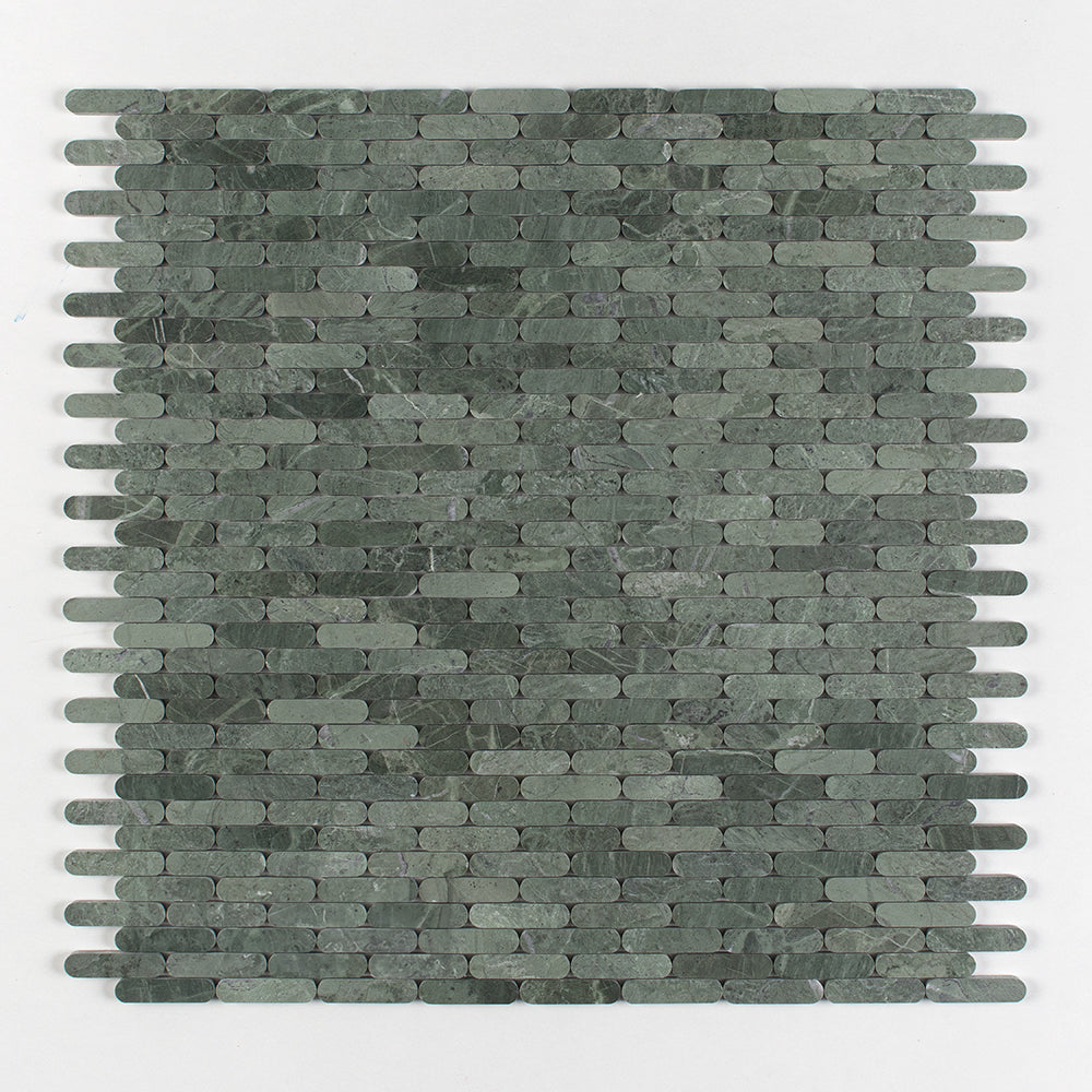 Marble Systems Pill Mosaic Verde Tia matte marble tile pattern swatch — available at Surface Group