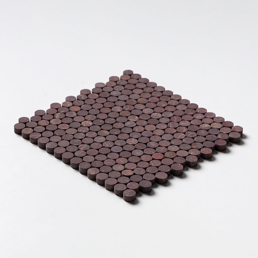 Red Bordeaux Honed Penny Round Marble Mosaics 11 1/4×11 3/4 (MS02565)