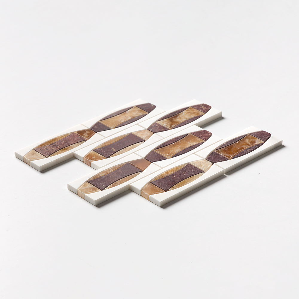 Red Bordeaux, Snow White, Honey Onyx Multi Finish Albert Marble Mosaics 11×11 3/8 (YNR10180)