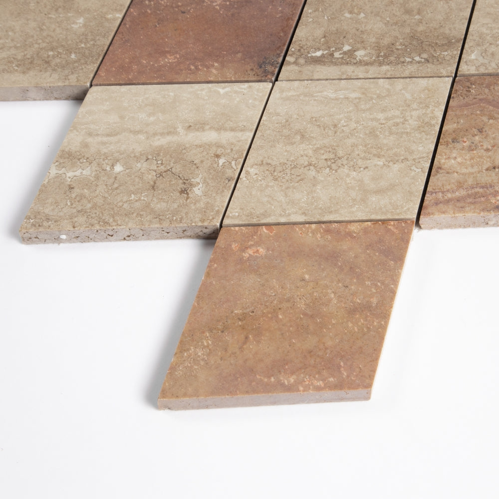 Roman Travertine, Scabas Red Travertine Honed Almas Travertine Mosaics 9 5/16×10 1/2 (MS90934)