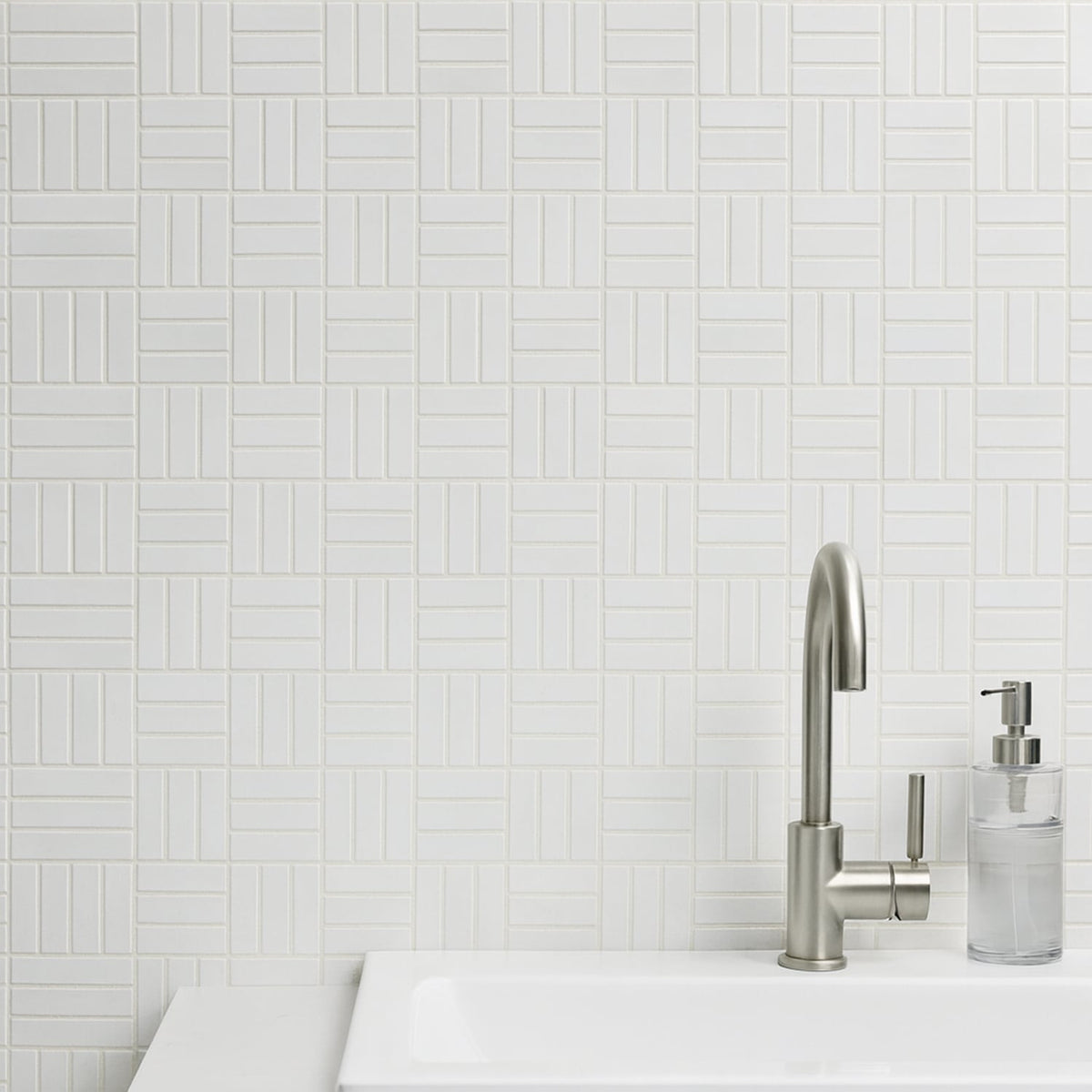 Royal White Glossy Crosshatch Ceramic Mosaics 12×12 (MS80001)