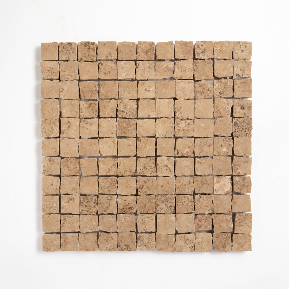 Scabas Red Honed Hand Clipped 1×1 Travertine Mosaics 11 3/4×11 3/4