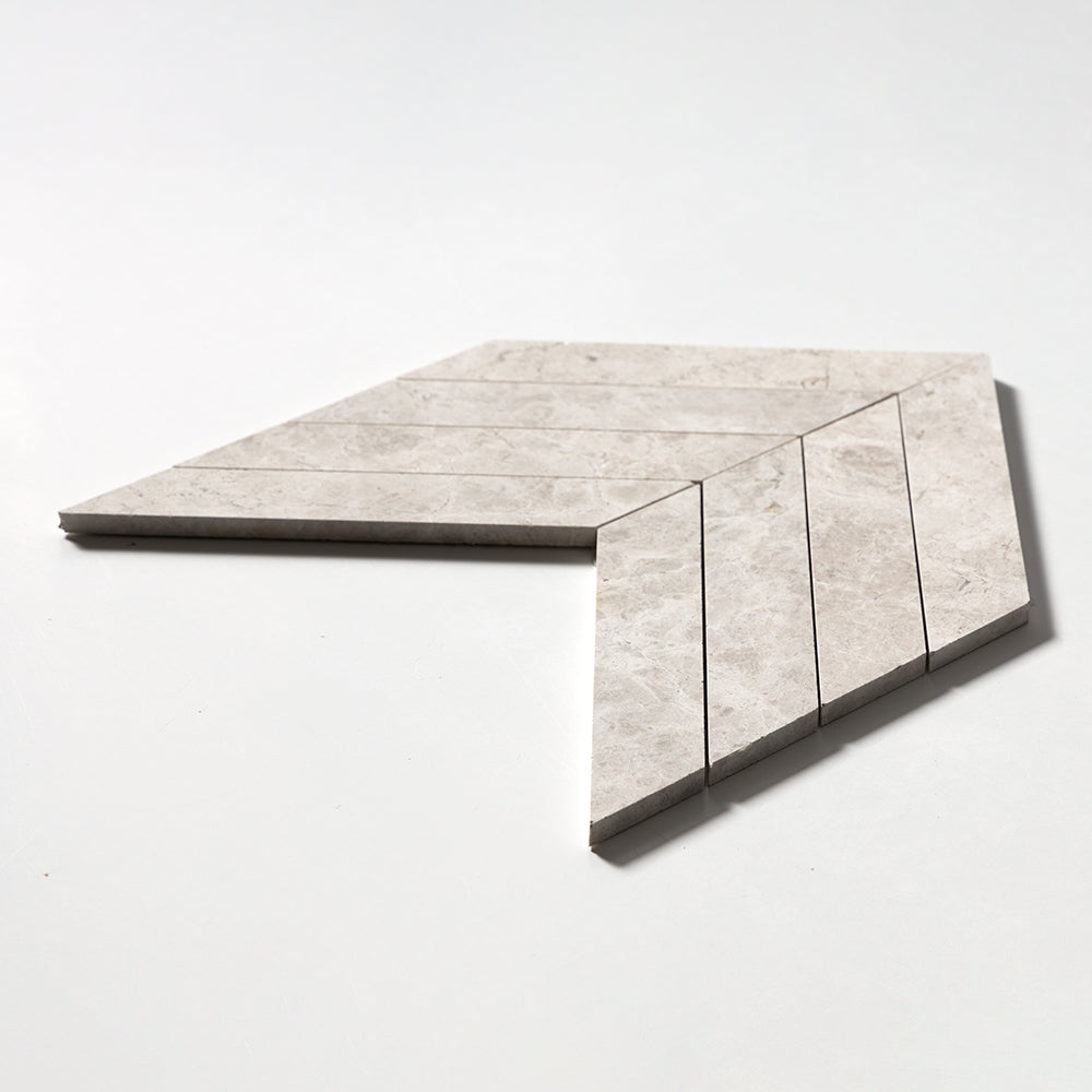 Silver Clouds Polished Chevron Waterjet Marble Mosaics 13×10 (NW90710)