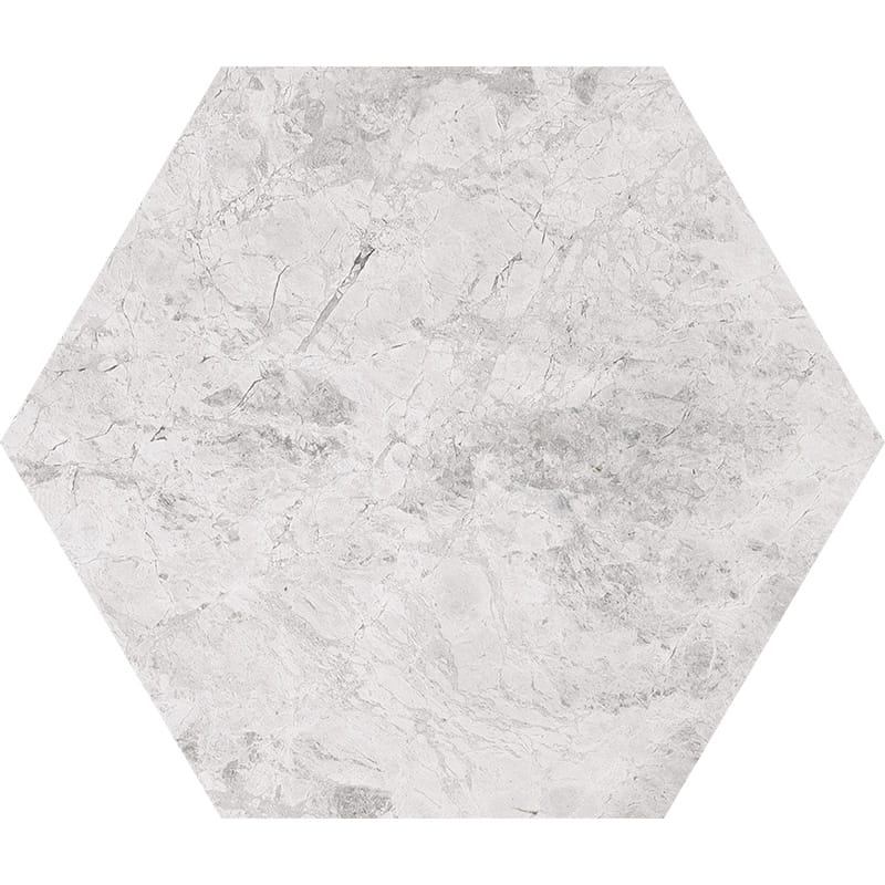 Hexagon Silver Clouds Polished Marble Waterjet Decos 5 25/32×5 Image