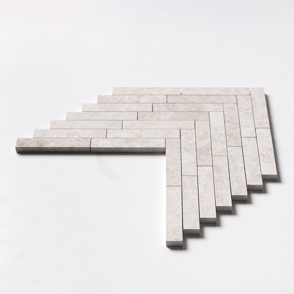 Silver Shadow Honed Large Herringbone Marble Mosaics 12 7/8×9 11/32 (MS01507)