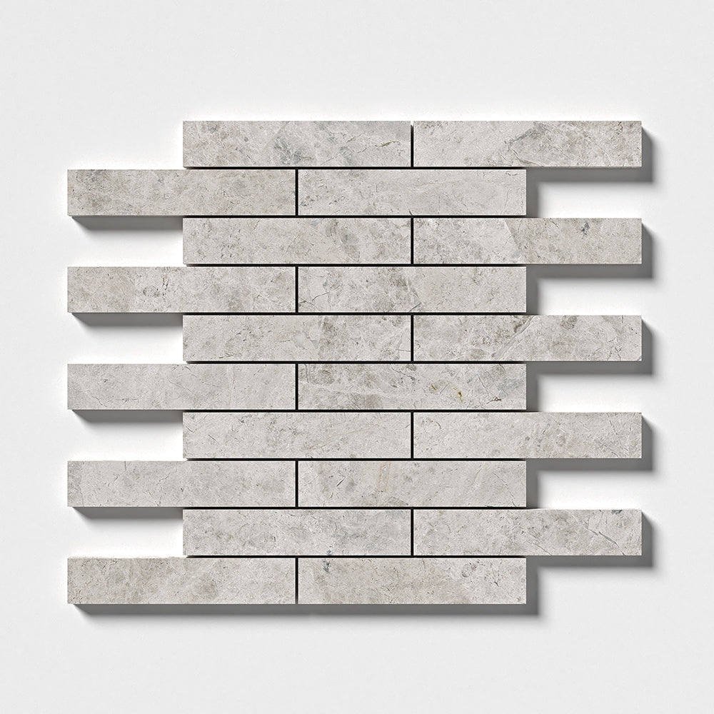 Silver Shadow Honed 1 1/4×6 Marble Mosaic 12×12 Image