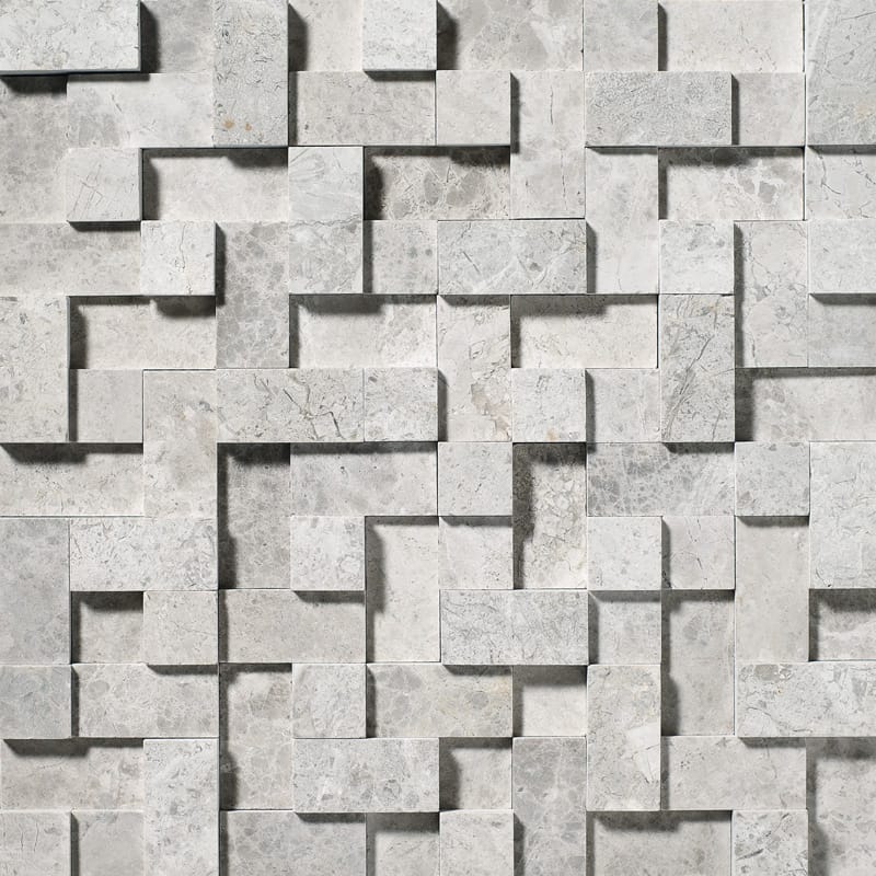 Silver Shadow Honed Random Cubes Marble Mosaic 12×12 Image