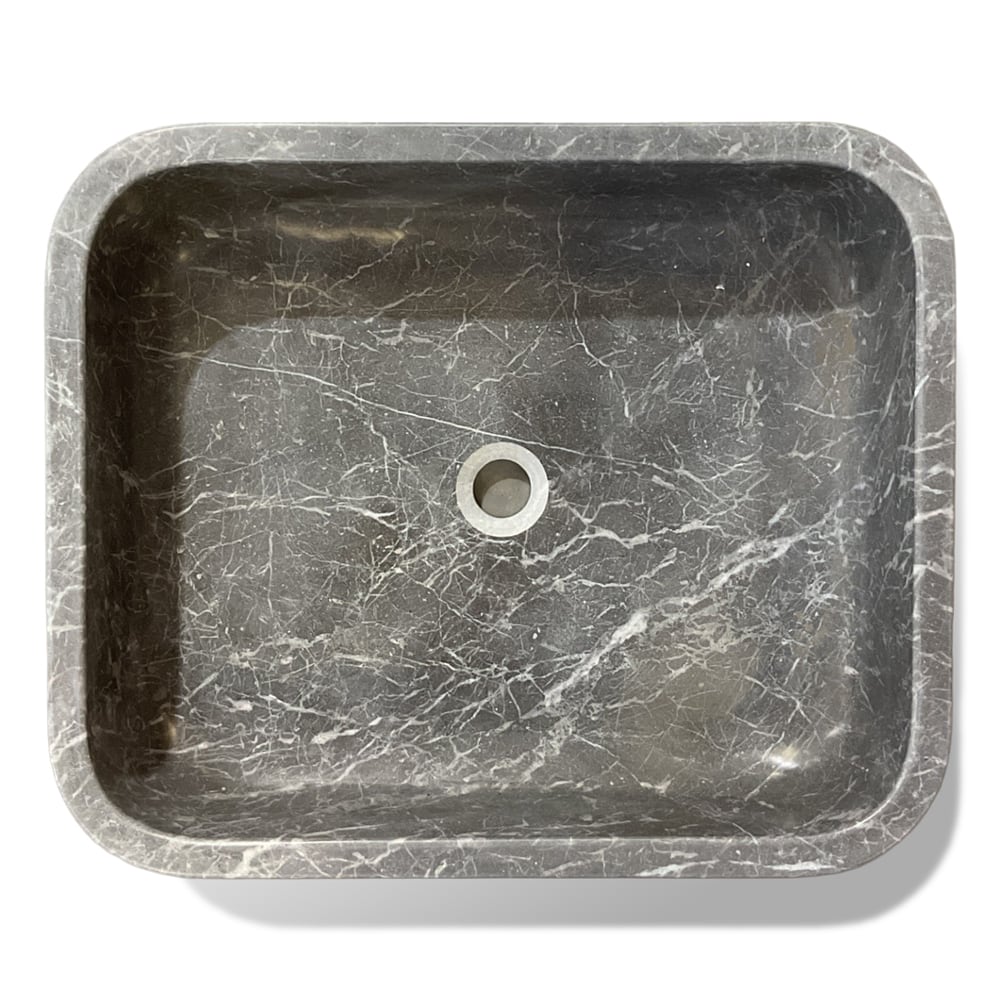 Marble Systems Marble Sinks Iris Black matte marble tile close-up view — available at Surface Group