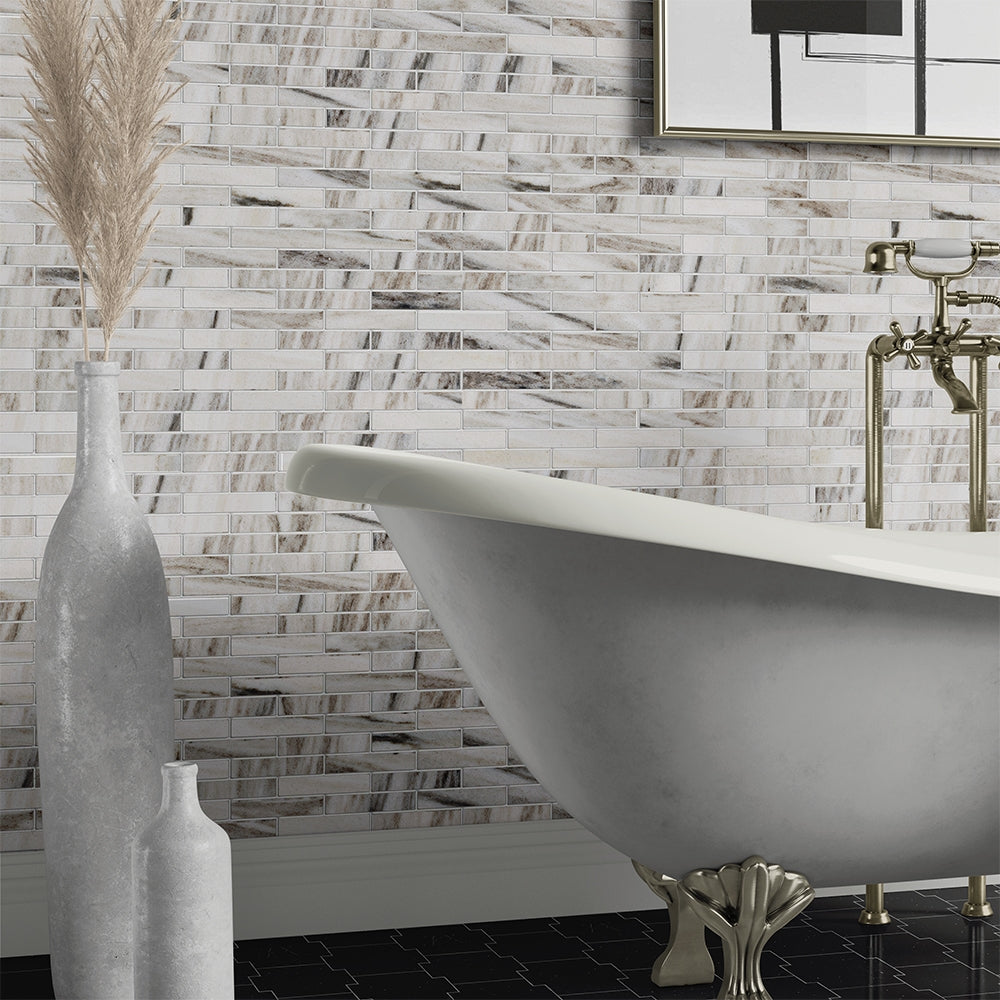 Skyline Polished 1 1/4×6 Marble Mosaic 12×12 (MS01153)