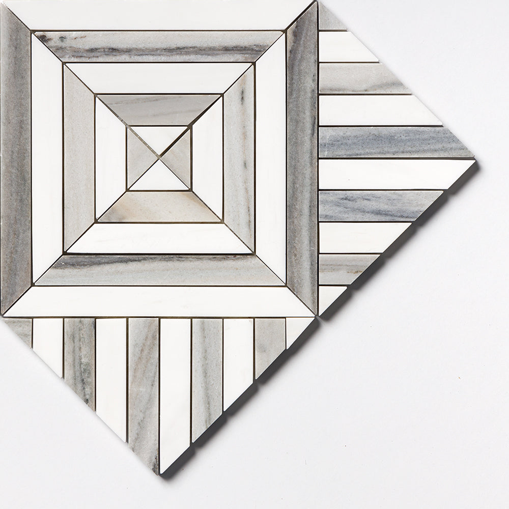 Skyline, Snow White Honed Ponte Marble Mosaics 14 5/16×14 5/16 (MS01542)
