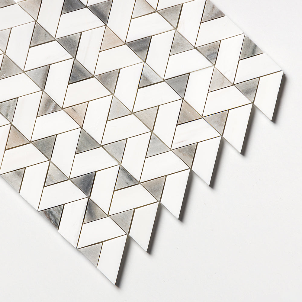 Skyline, Snow White Honed Monte Marble Mosaics 12 3/8×12 3/8 (MS01534)