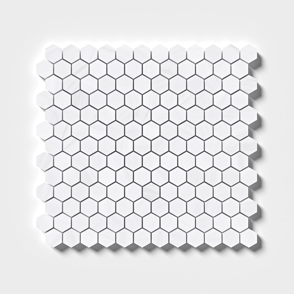 Snow White Honed Hexagon Marble Mosaic 11 5/8×12 3/8 Image