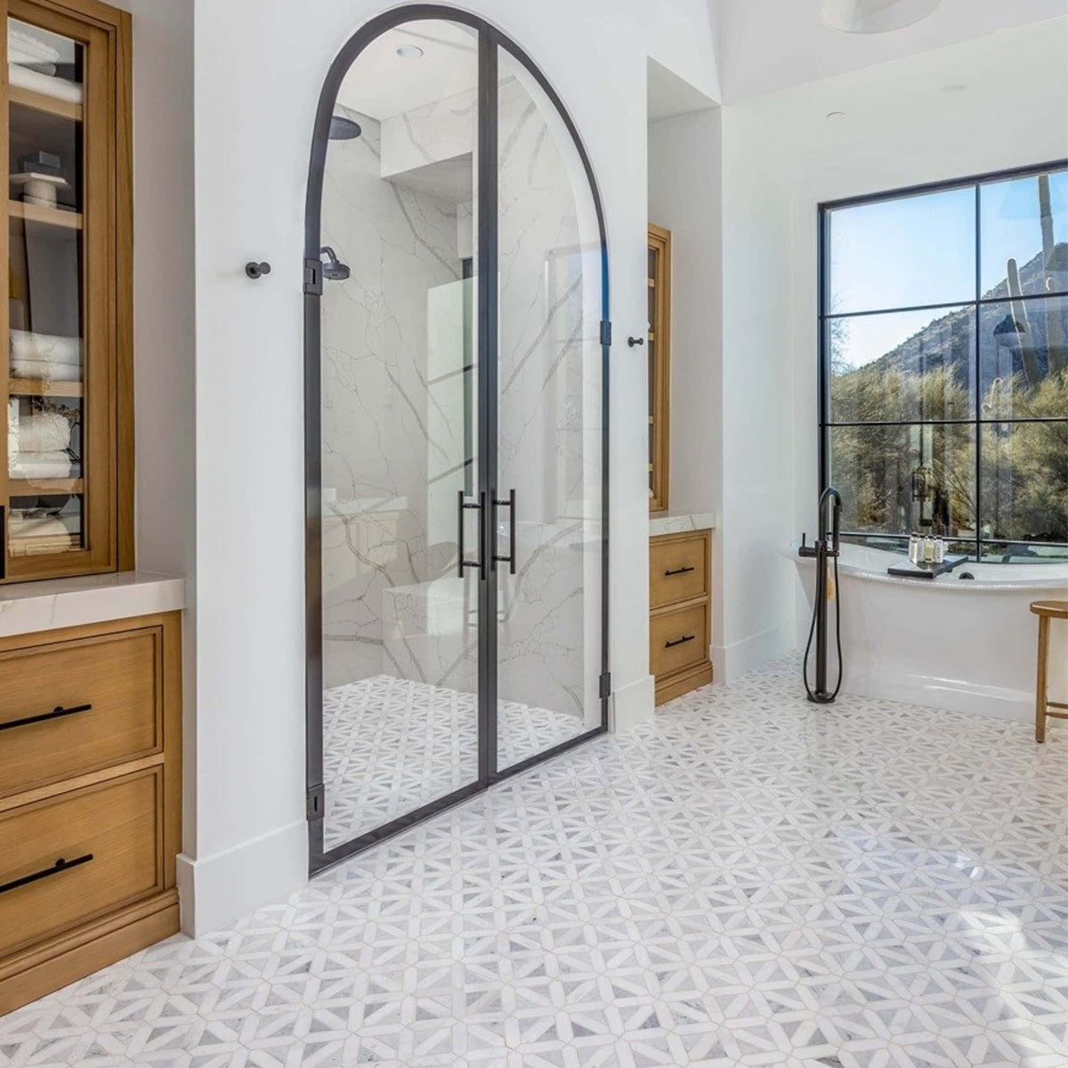 Avenza, Snow White Multi Finish Classic Lattice Marble Mosaics 14 3/4×14 3/4 (MS01497)
