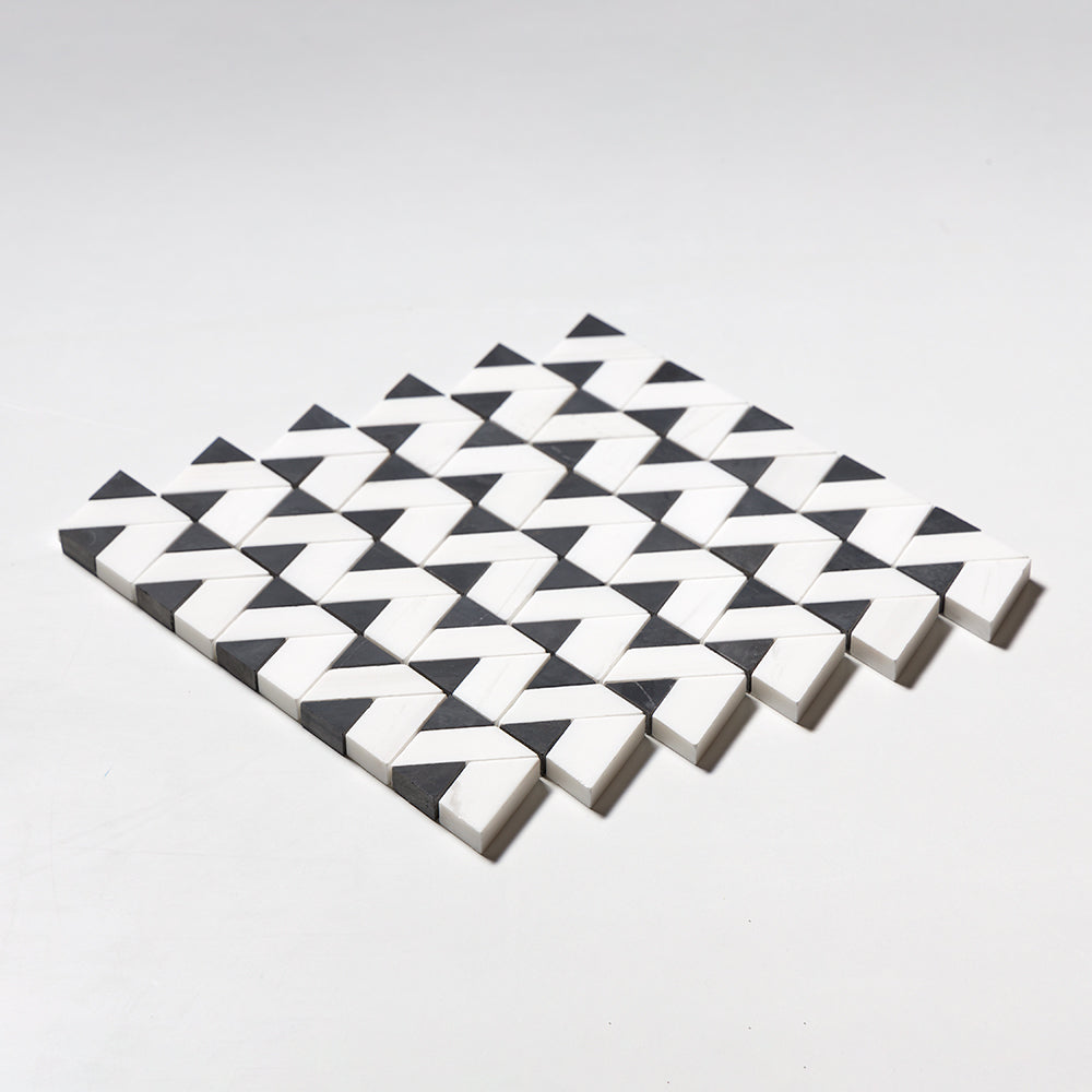 Black, Snow White Honed Monte Marble Mosaics 12 3/8×12 3/8 (MS01929)