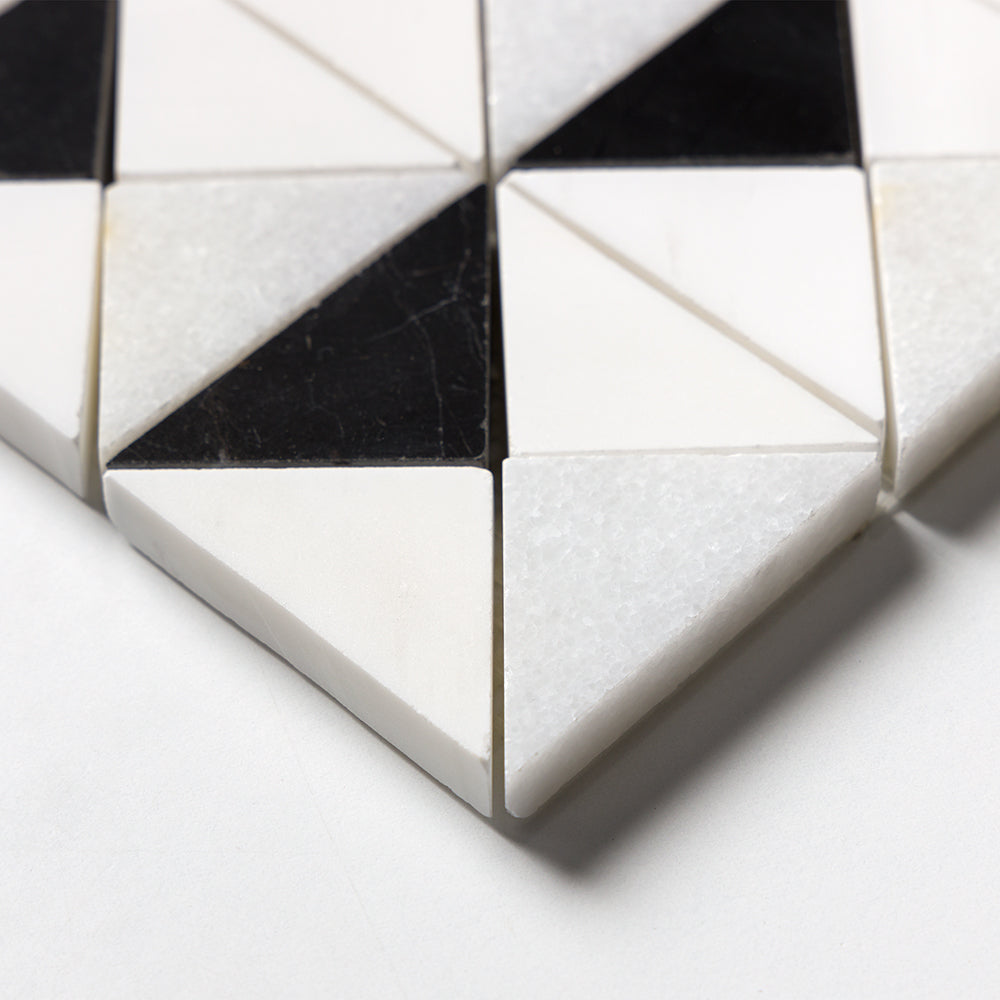 Glacier, Black, Snow White Multi Finish Devon Marble Mosaics 12 1/2×12 1/2 (MS01502)