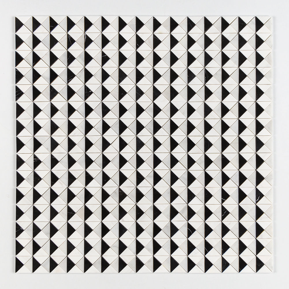 Marble Systems Studio Mosaic Tile Glacier Black Snow White multi finish tile pattern swatch — available at Surface Group