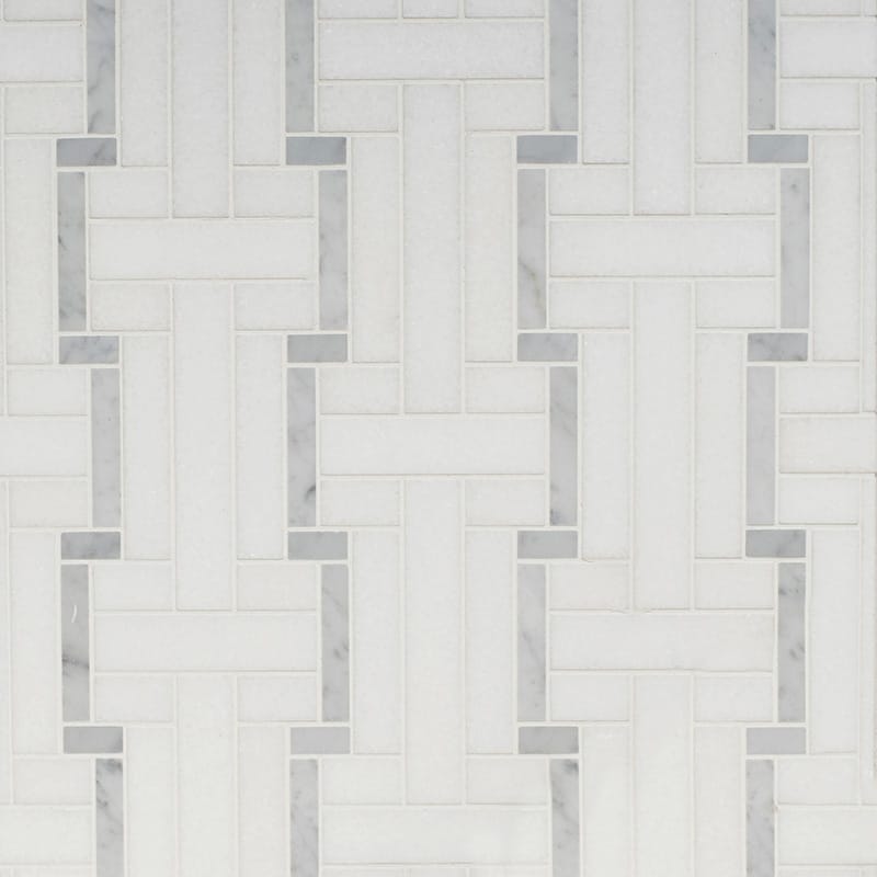 Marble Systems Studio Mosaic Tile Thassos White White Carrara multi finish tile pattern swatch — available at Surface Group
