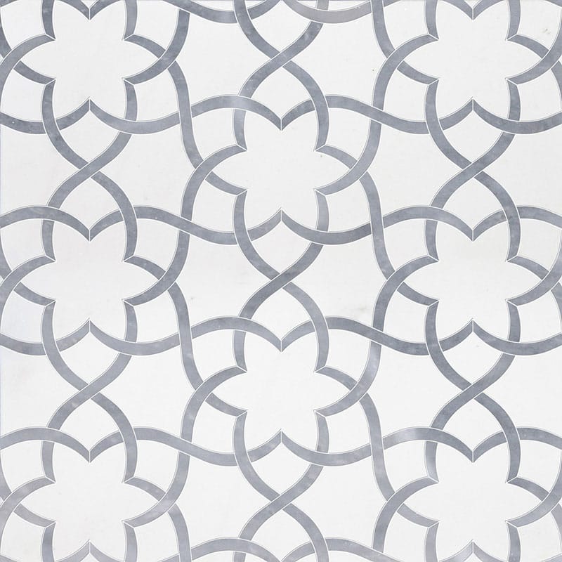 Marble Systems Talya Decorative Marble Aspen White Allure Light glossy tile pattern swatch — available at Surface Group
