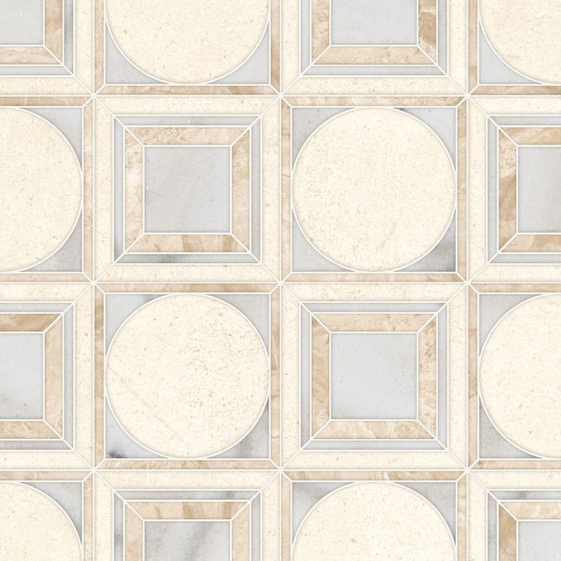 Marble Systems Talya Decorative Marble Champagne Diana Royal Skyline multi finish tile pattern swatch — available at Surface