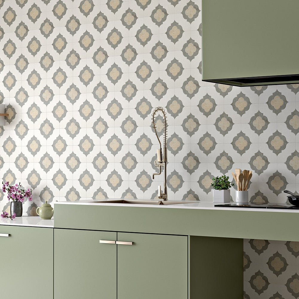 Irene Champagne, Seashell, Olive Green Multi Finish Limestone Waterjet Decos 11 3/8×11 3/8 (YNR90241)