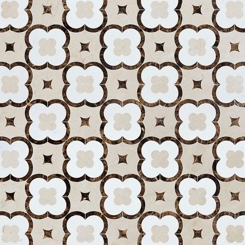 Marble Systems Talya Decorative Marble Crema Bella Emperador Dark Aspen White glossy tile pattern swatch — available at