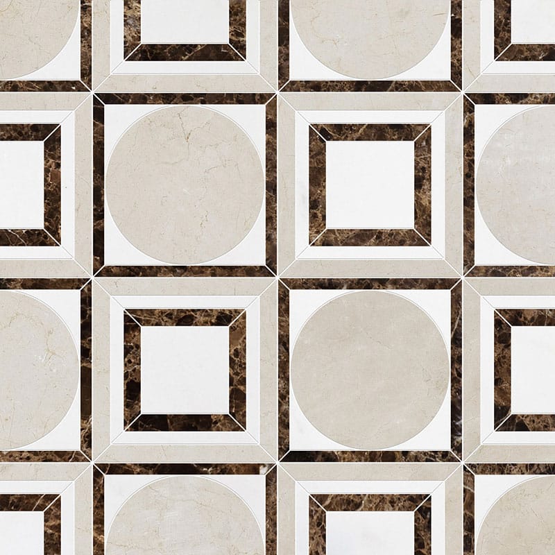 Marble Systems Talya Decorative Marble Crema Bella Emperador Dark Aspen White glossy tile pattern swatch — available at